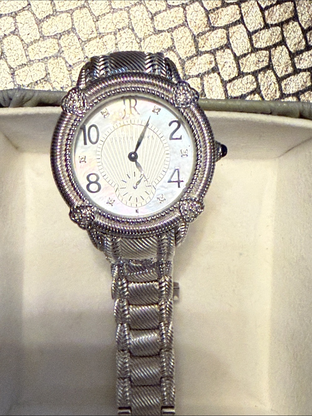 Judith Ripka Silver Rope-Textured Bracelet Watch with Mother-of-Pearl Dial
